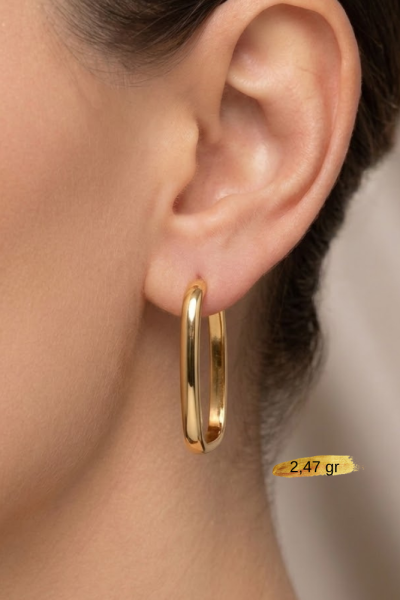 14 Ayar Altın Oval 3,5 cm Küpe Modeli
