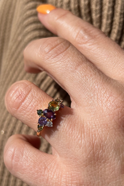 Ametist ve Zebercet Taşlı Altın Yüzük