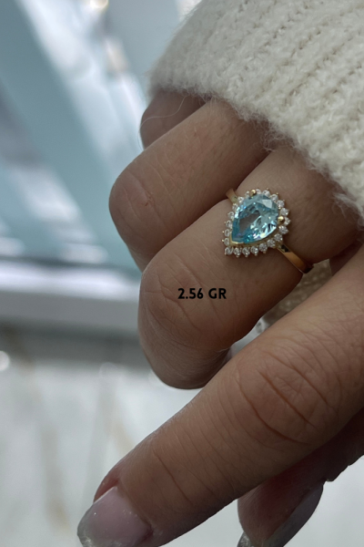 Aquamarin Taşlı 14 Ayar Altın Yüzük
