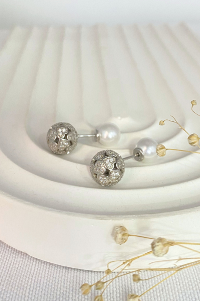 ÇİFT TARAFLI İNCİLİ GÜMÜŞ KÜPE