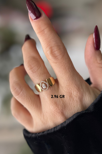 Damla Taş Detaylı Altın Yüzük