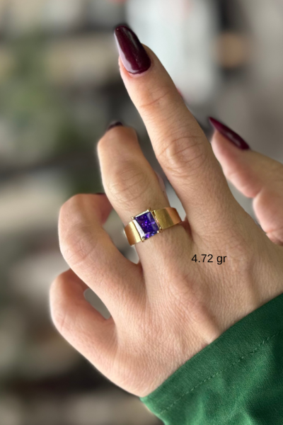 Ice Cut Kesim Ametist Taşlı Altın Yüzük