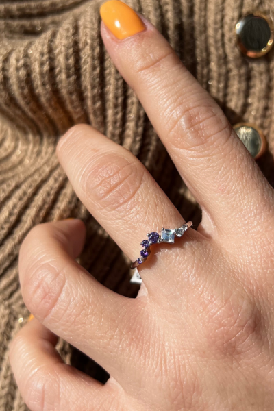 Minimal Ametist Taşlı Altın Yüzük