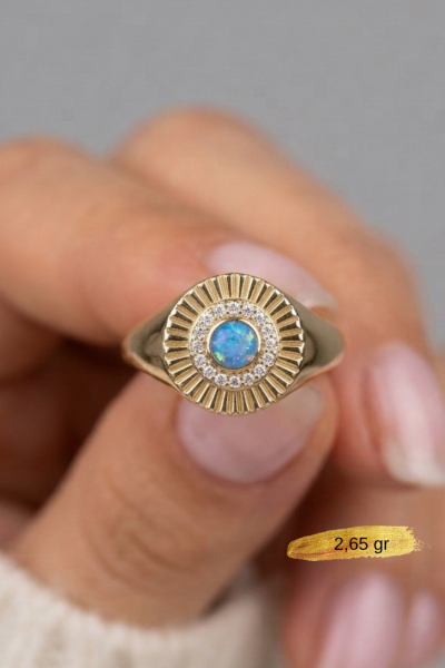 Opal Taşlı Serçe Parmak Yüzüğü