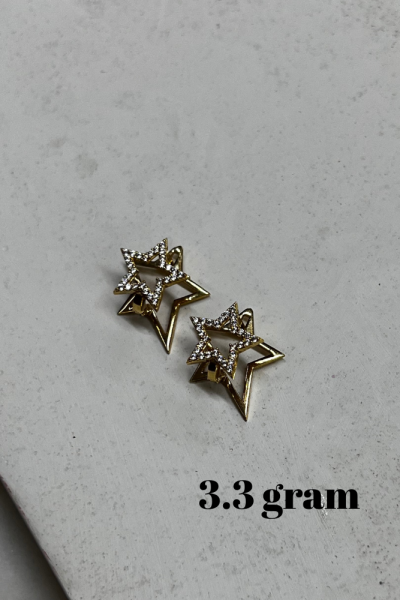 Taşlı Yıldız Modeli Altın Küpe